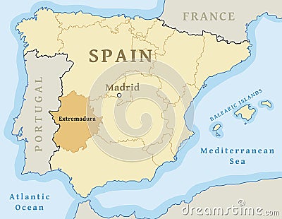 Extremadura map Vector Illustration