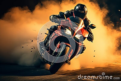 Extreme athletes navigate race track on sport motorcycles, racing for ultimate triumph Stock Photo