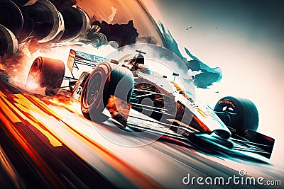 extreme auto racing on race track at speed double exposure Stock Photo