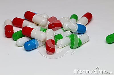 Close up of a heap of colorful capsules Stock Photo