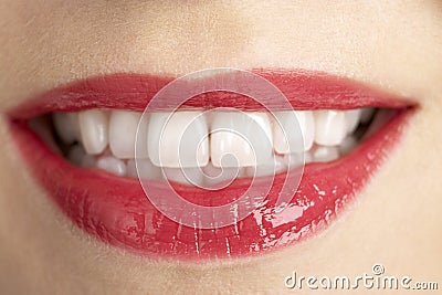 Extreme Close-Up Of Middle Aged Woman's Lips Stock Photo