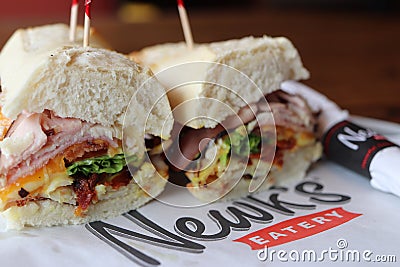 Extreme close up of a Newk`s Club Sandwich Editorial Stock Photo