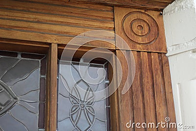 Extreme Close Up of Ornate Window Corner Stock Photo