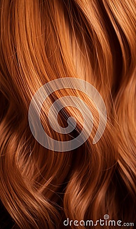 Extreme close-up shot of hair texture, with slight curves brown with copper highlights Stock Photo