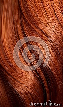 Extreme close-up shot of hair texture, with slight curves brown with copper highlights Stock Photo