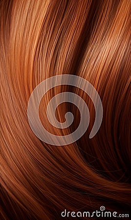 Extreme close-up shot of hair texture, with slight curves brown with copper highlights Stock Photo