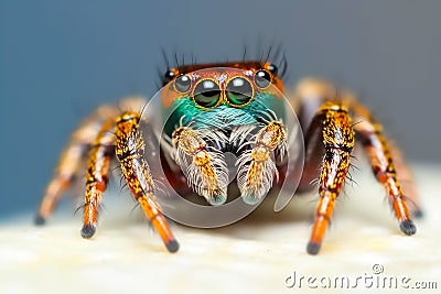 : Extreme close up shot of Jumping Spider front view Stock Photo