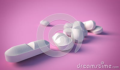 Extreme close-up of white medical tablets on pastel pink colored background Cartoon Illustration