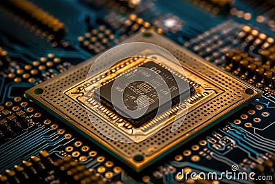 extreme closeup computer microchip created by generative AI Stock Photo