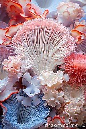 Extreme closeup of mushroom corals in gentle pastel colors Stock Photo
