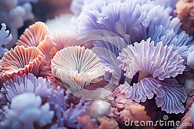 Extreme closeup of mushroom corals in gentle purple colors Stock Photo