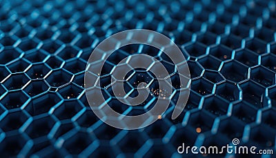 Extreme closeup view of graphene biosensor detecting biomolecules. Tech style honeycomb pattern. High tech biosensor details. Stock Photo