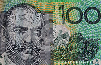 Extreme closuep of Sir John Monash portrait printed on Australia Stock Photo