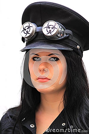 Extreme looking female officer isolated Editorial Stock Photo