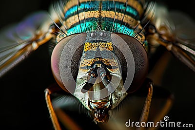 Extreme Macro image of colorful metallic Hover Fly - Ornidia obesa. Stock Photo