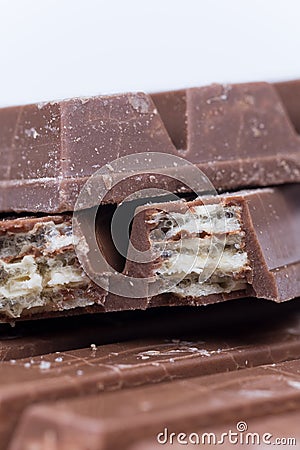 Extreme macro shot chocolate bars wafers Stock Photo