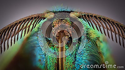 Extreme magnification - Colored daytime moth Stock Photo