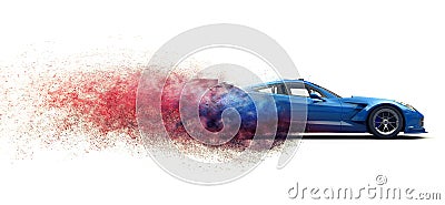 Extreme modern blue super car - particle disintegration FX Stock Photo