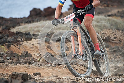 Extreme mountain bike sport athlete man riding outdoors Stock Photo