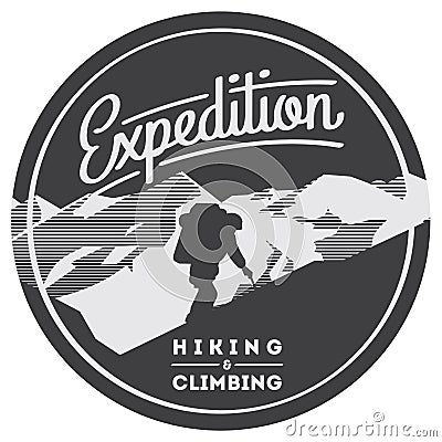 Extreme outdoor adventure badge. High mountains illustration. Vector Illustration