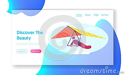 Extreme Outdoors Sport Activity Website Landing Page. Hang Glider Soaring Thermal Updrafts Vector Illustration