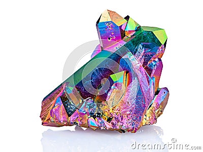 An extreme sharp image of the Titanium rainbow aura quartz crystal cluster stone taken with the macro lens. Stock Photo