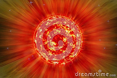 Extreme solar storm, solar flares. Sunburst rays of sunlight. Bright luminous sun with light effect, sunshine with lens flare. Cartoon Illustration