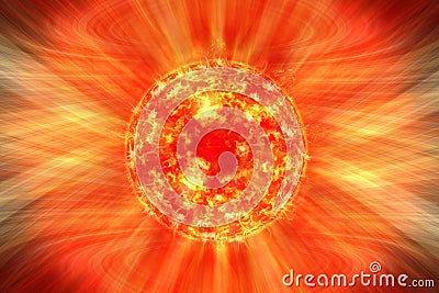 Extreme solar storm, solar flares. Sunburst rays of sunlight. Bright luminous sun with light effect, sunshine with lens flare. Cartoon Illustration