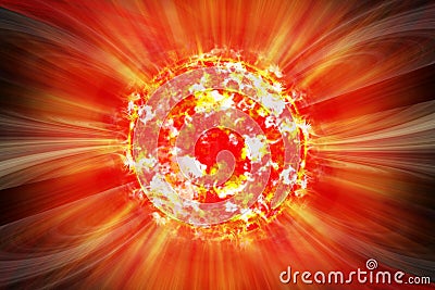 Extreme solar storm, solar flares. Sunburst rays of sunlight. Bright luminous sun with light effect, sunshine with lens flare. Cartoon Illustration