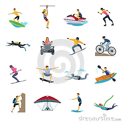 Extreme Sport Activities Flat Icons Collection Vector Illustration