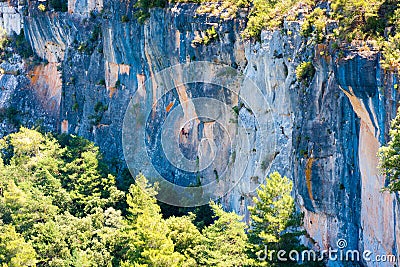 Extreme sport climbing in Siurana de Prades, Tarragona, Catalunya, Spain. Editorial Stock Photo