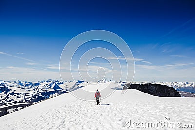 Extreme Sport. Lone hiker in winter mountains Stock Photo