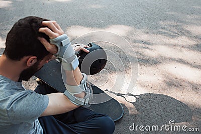 Extreme sport painful injury. Head trauma accident Stock Photo