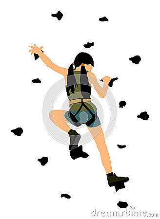 Extreme sport woman climb skill without rope. Girl climbing vector illustration, isolated on background. Sport weekend action Vector Illustration
