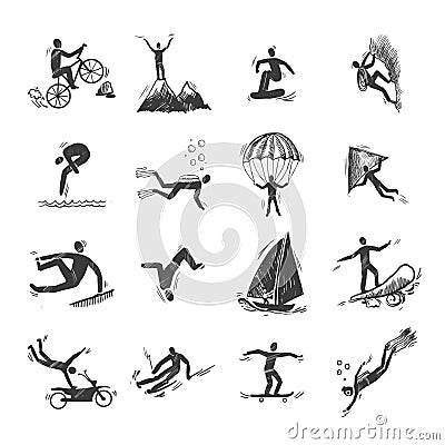 Extreme Sports Icons Sketch Vector Illustration