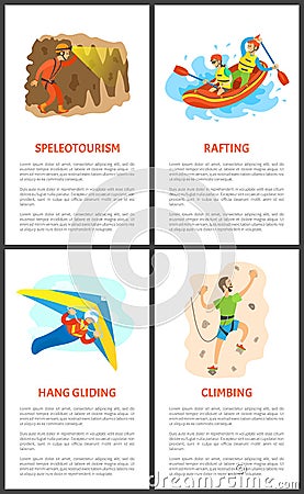 Speleotourism and Wall Climbing Extreme Sports Set Vector Illustration