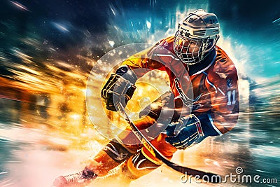 Extreme Sports in Vivid Color - Hockey player (Generative AI) Stock Photo