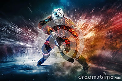 Extreme Sports in Vivid Color - Hockey Player (Generative AI) Stock Photo