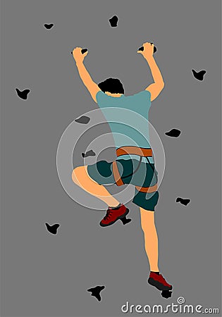 Extreme sportsman climb without roop. Man climbing vector illustration, isolated on background. Sport weekend action in adventure Vector Illustration