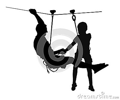 Extreme sportsman took down with rope. Man climbing silhouette. Cartoon Illustration