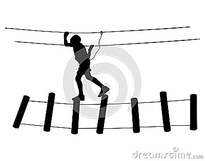 Extreme sportsman took down with rope. Man climbing silhouette Cartoon Illustration