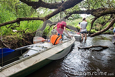 Extreme tourism, kayaks on the river. Luchosa, Belarus. Editorial Stock Photo