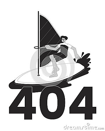 Extreme windsurfing sport black white error 404 flash message Vector Illustration