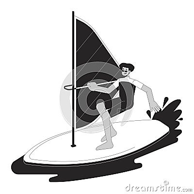 Extreme windsurfing sport bw vector spot illustration Vector Illustration