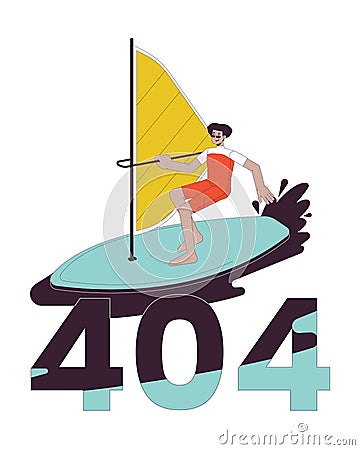 Extreme windsurfing sport error 404 flash message Vector Illustration