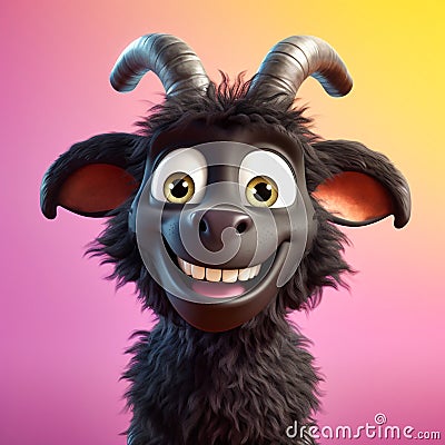 Extremely adorable little black goat from the Pixar cartoon. Generative AI Stock Photo