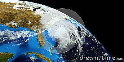 Extremely detailed and realistic high resolution 3D illustration of Hurricane Florence hitting the US East Coast. Shot from Space. Stock Photo