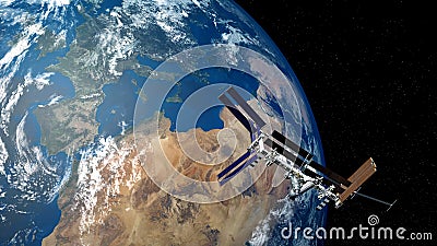 Extremely detailed and realistic high resolution 3D illustration of ISS - International Space Station and Earth. Shot from space Stock Photo