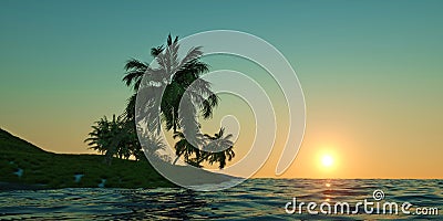 Extremely detailed and realistic high resolution 3D illustration of a tropical Island with palms Stock Photo