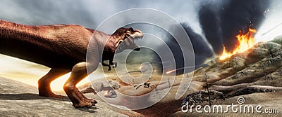 Extremely detailed and realistic high resolution 3d illustratation of a T-Rex Dinosaur during the Dinosaurs Extinction Stock Photo